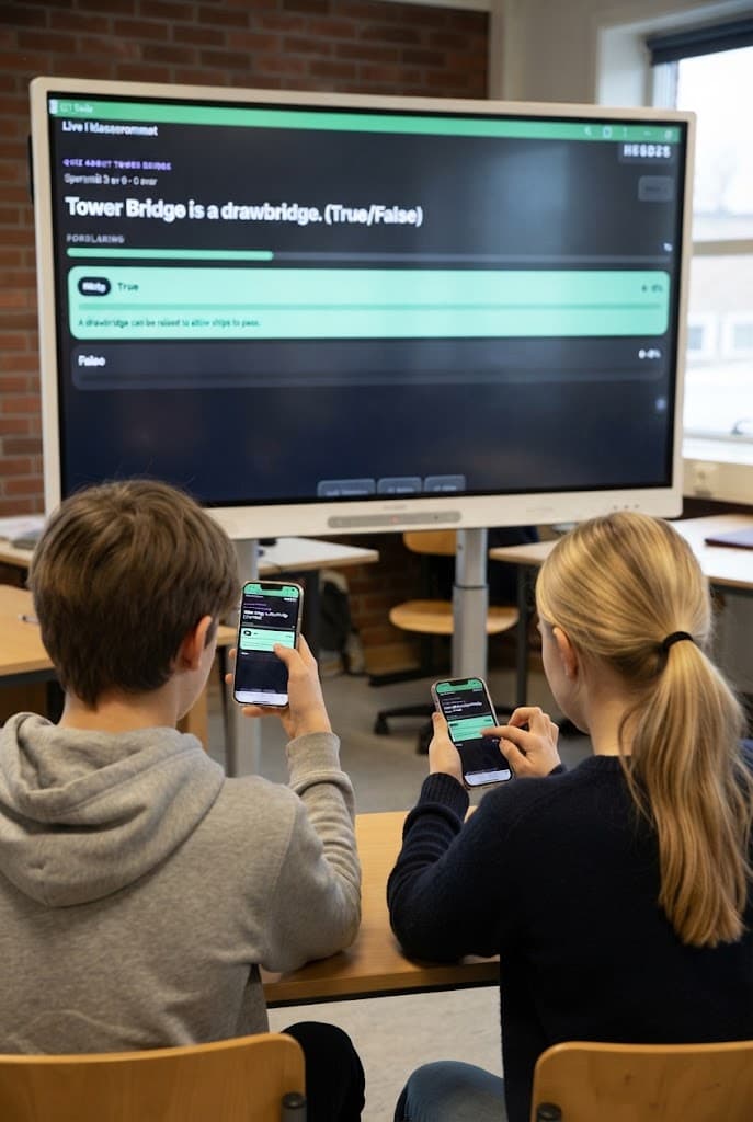 Students answering a live quiz from their own devices