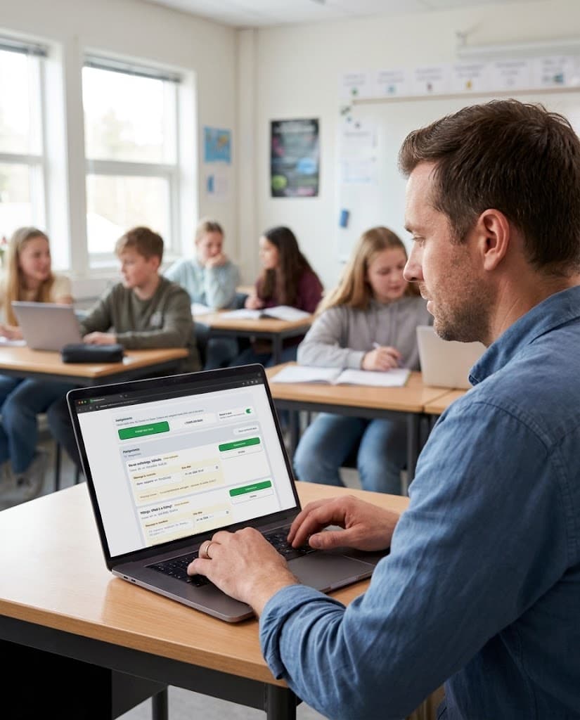 Teacher organizing classes and tasks